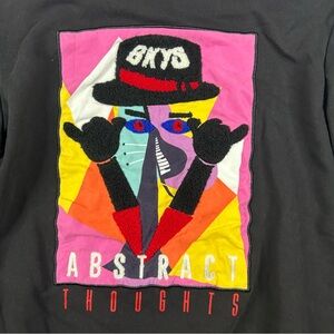 BKYS Men’s Small Black Long Sleeve ABSTRACT THOUGHTS Embroidered Sweatshirt RARE
